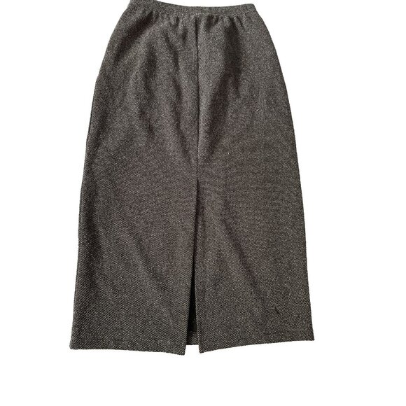 Black & White Herringbone Midi Skirt With Elastic Waistband & Back Slit Size 14 - Picture 2 of 12